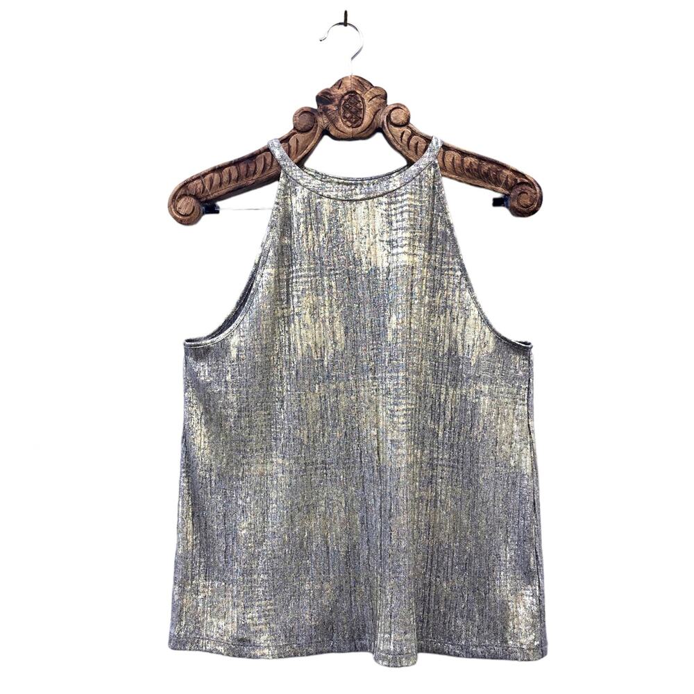Anthropologie Moulinette Soeurs Top Metallic Gold Shine Halter High Neck Large